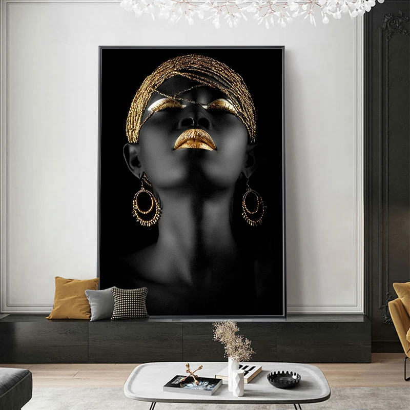 

Modern Art Canvas Painting African Black Woman Posters and Prints Scandinavian Wall Art Pictures For Living Room Home Decoration