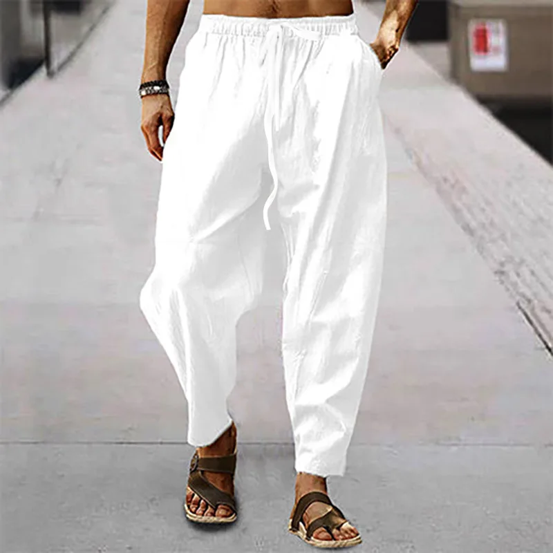 

Men's Breathable Imitation cotton linen trousers 2023 Hot Sale New man Summer Loose Casual Sports Home Yoga Elastic Waist Pants