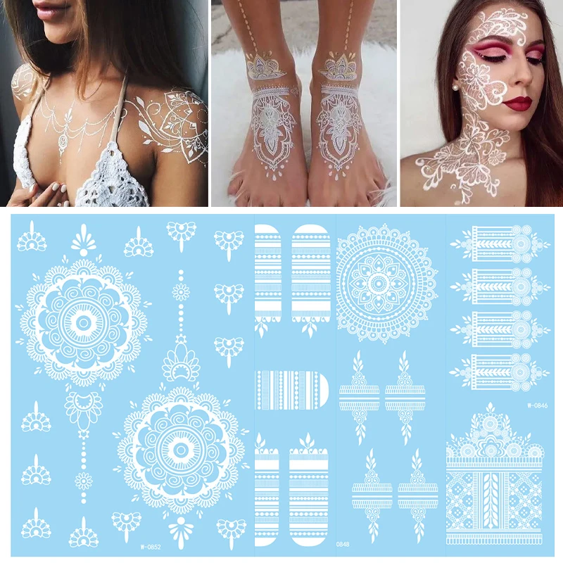 

Водостойкая Временная тату-Наклейка 3D для женщин, белый кружевной цветок, свадебная татуировка для невесты, боди-арт, сексуальная Имитация татуировки