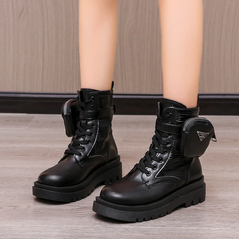 Женские мотоциклетные ботильоны из искусственной кожи на толстой подошве