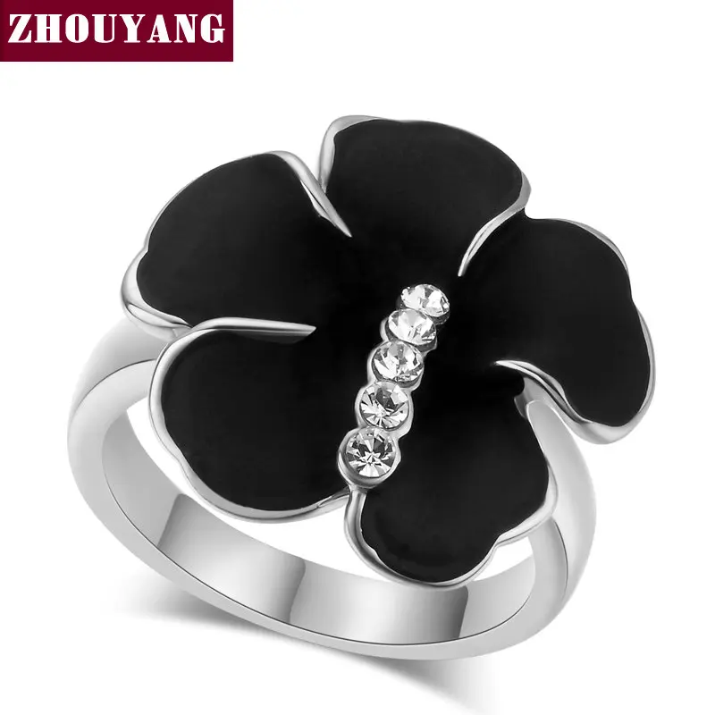 Кольца с черным цветком для женщин высокое качество ZYR263 модные серебристые