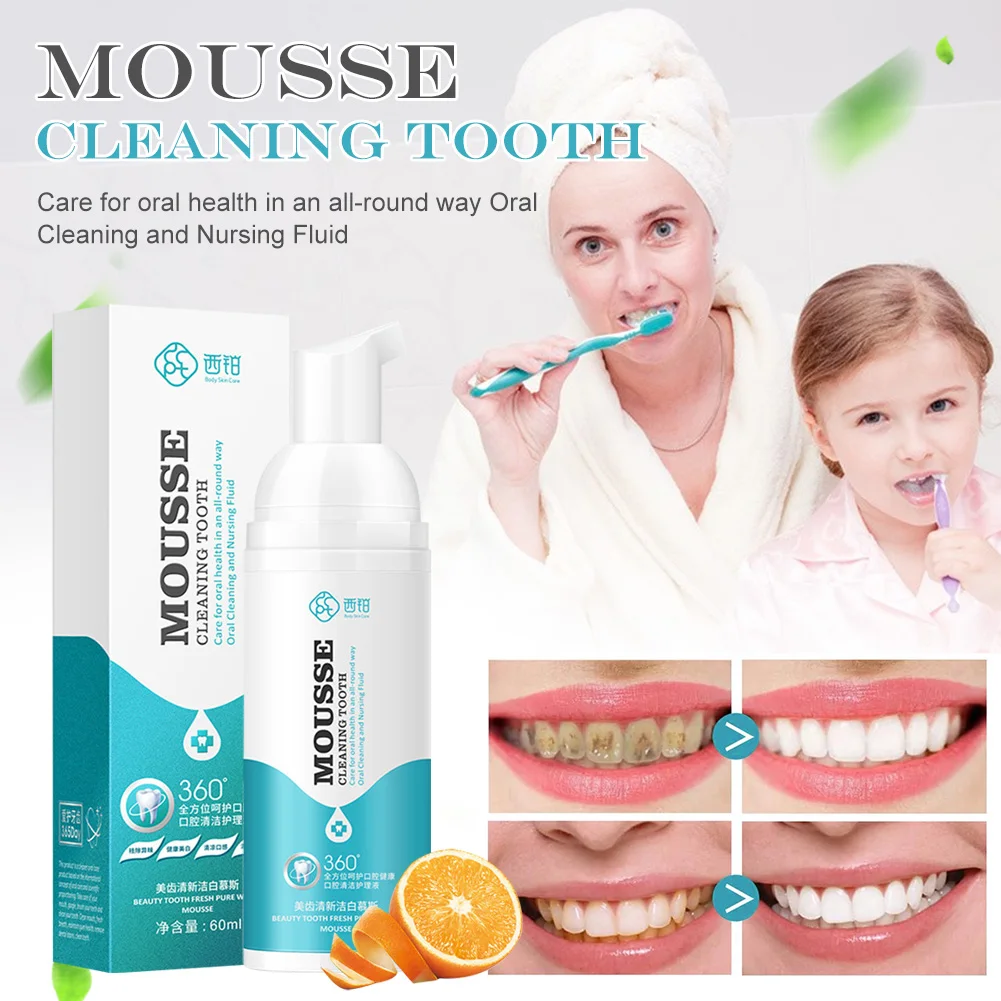 

60ML Tooth Cleaning Mousse Toothpaste Remove Bad Breath Plaque Stains Teeth Whitening Foam Toothpaste Oral Dental Care