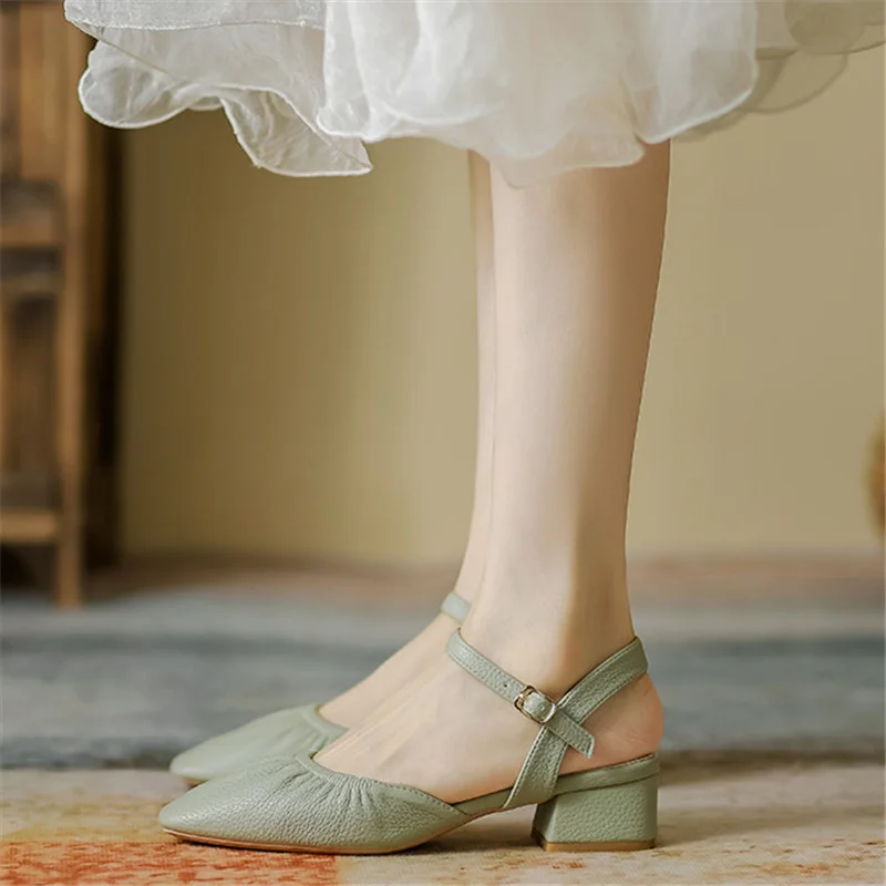 

Женские туфли на квадратном среднем каблуке, Классические винтажные туфли-лодочки из мягкой кожи с квадратным носком и ремешком на щиколотке, повседневные сандалии, 2023