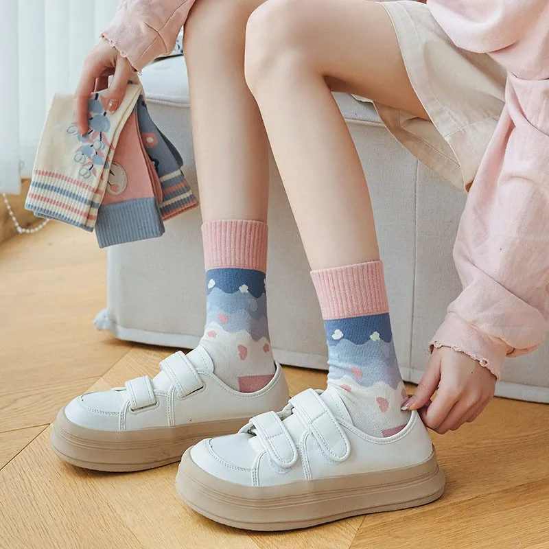 Женская круглая трубка, яркие цветы, розовая, синяя серия, милая японская кавайная юбка в стиле колледжа, модель B143