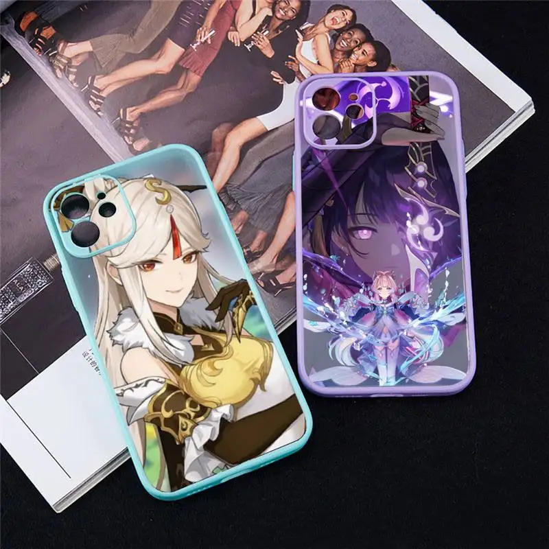 

Anime Genshin impact Shockproof Phone Case For iPhone 13 12 11 Mini Pro XR XS Max 7 8 Plus X Matte transparent blue Back Cover