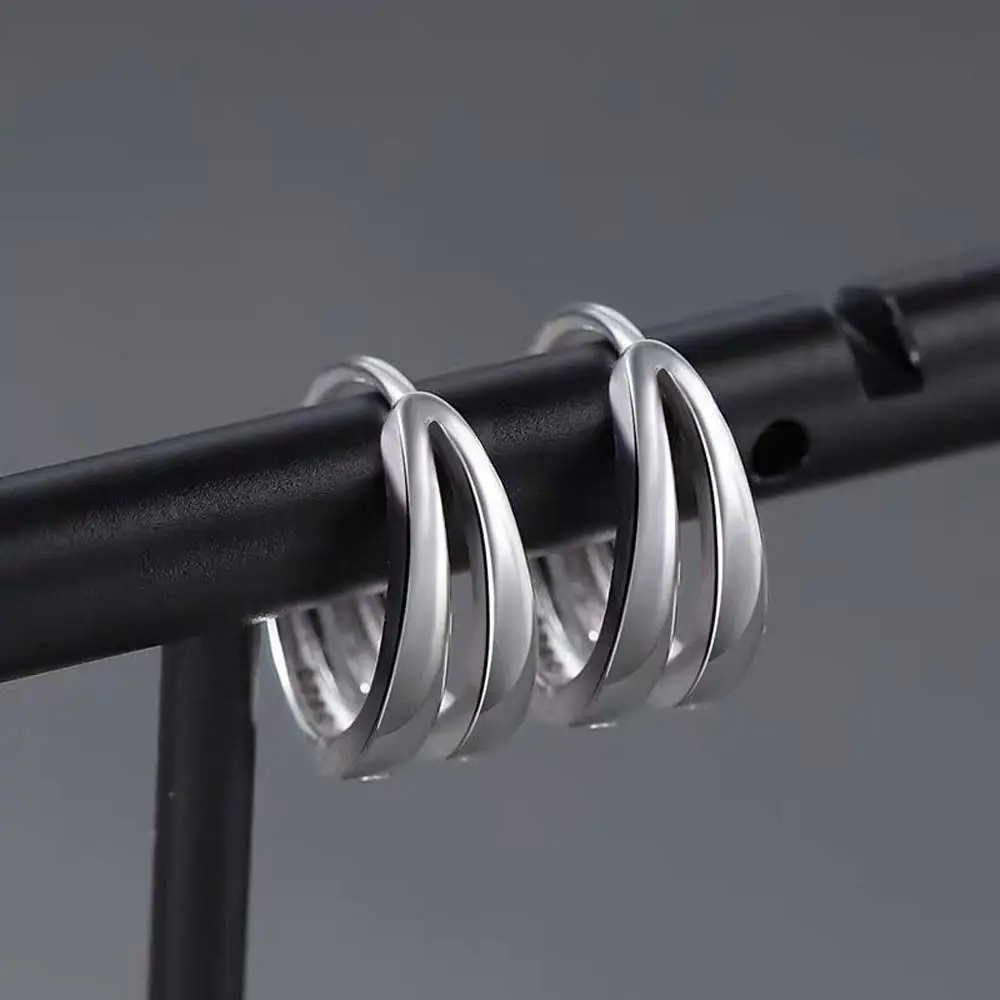 

Simple Multi-layer Hip Hop Round Silver Color Round Circle Stud Earrings Men Hoop Earrings Punk Jewelry Ear Studs