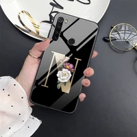 n z letter flower tempered glass case for xiaomi redmi note 10 pro max 10t 11 4g 9 9t 8 7 back cover for redmi 9a 9c nfc 9i capa