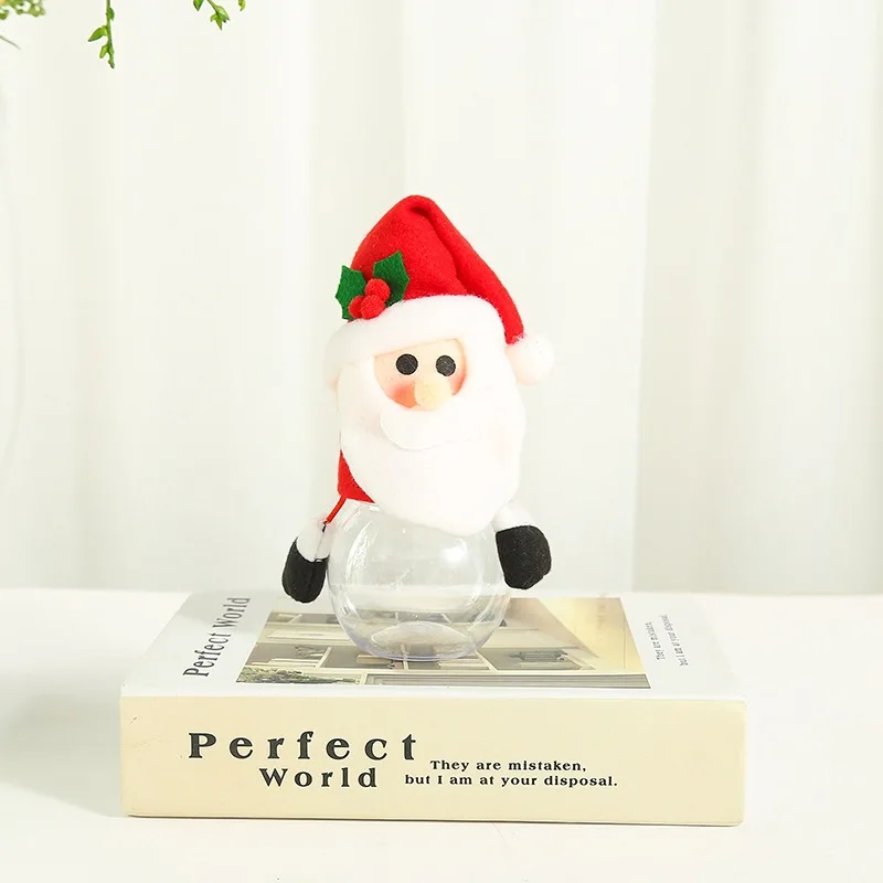 

Новинка 2023, Рождественский креативный подарок для детей, банка для конфет и печенья, прозрачная пластиковая банка для конфет с Санта-Клаусом, снеговиком, оленем, куклой, снэков