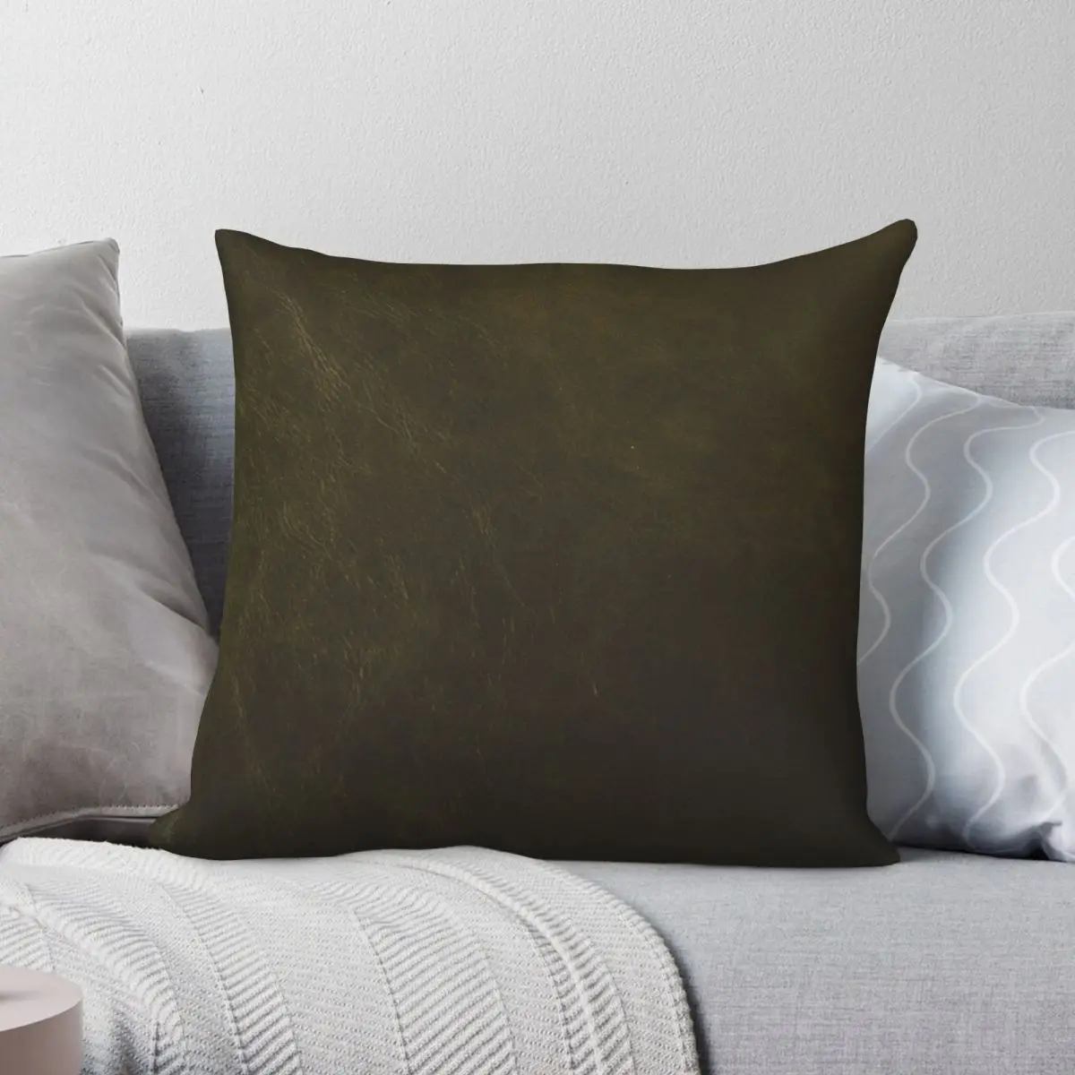 Olive Green Faux Leather Print Pillowcase Polyester Linen Velvet Creative Zip Decor Pillow Case Sofa Seater Cushion Cover