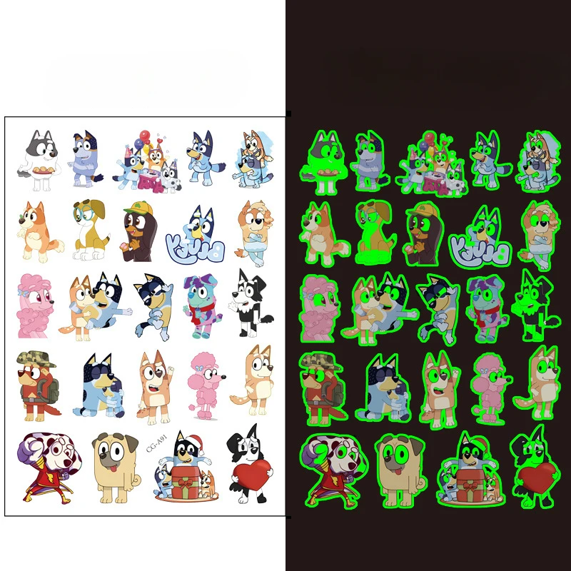 Световая татуировка серии Bluey детская светящаяся наклейка на руку лицо