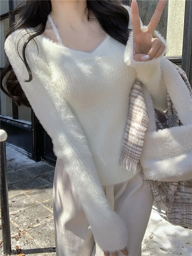 

2023 Spring Kawaii Fashion Pullover Woan Pure Color Knitted Sweater Feale Long Sleeve Casual Sli Tops Clothing Woan