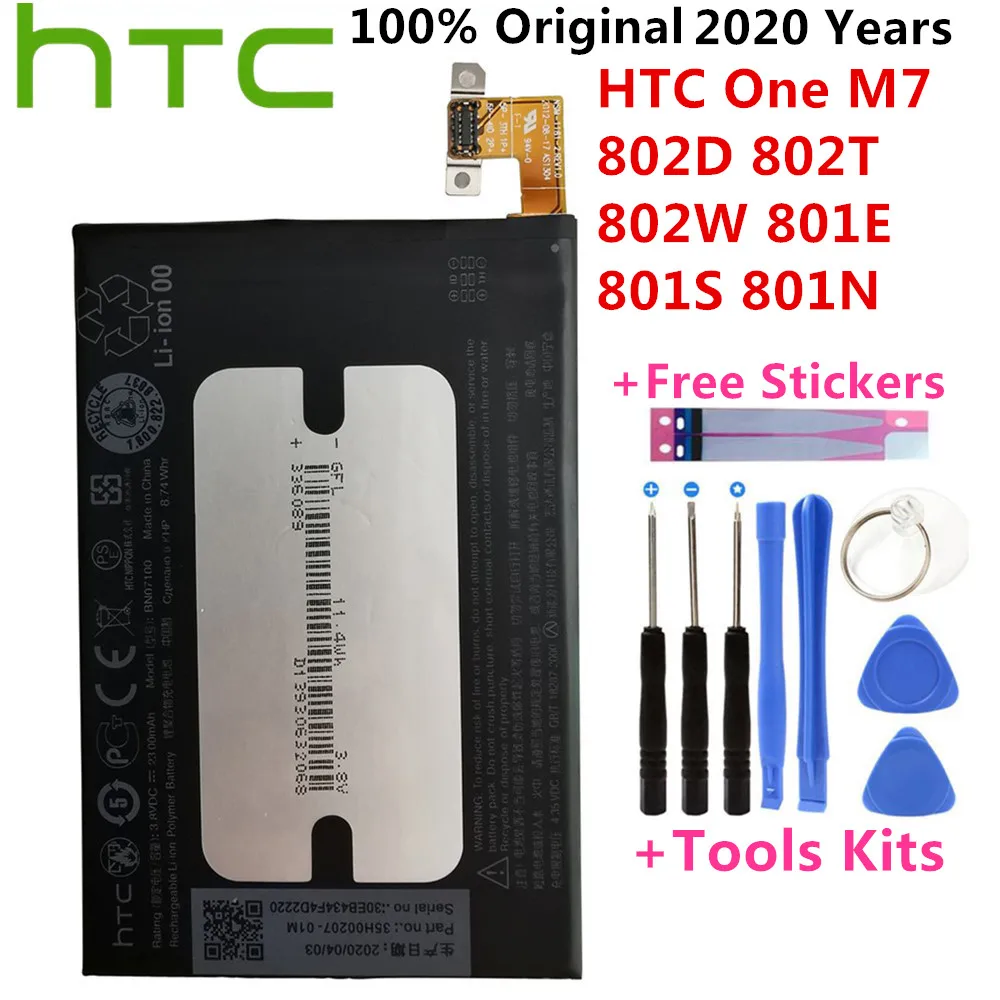 HTC-Batería de repuesto Original para móvil, pila de 2300mAh, BN07100, para HTC One M7, 802D, 802T, 802W, 801E, 801S, 801N, herramientas gratuitas