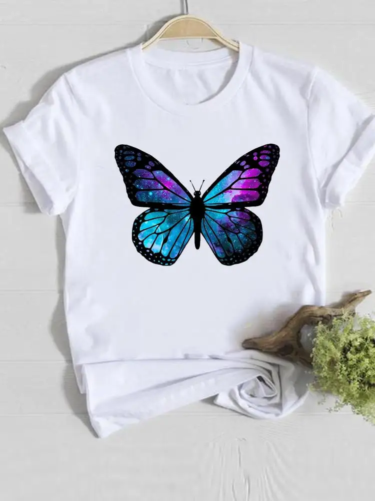 

Graphic Tee Butterfly Space Trend Cute Women T Clothes Fashion Female Casual Clothing Print Short Sleeve Ladies T-shirts