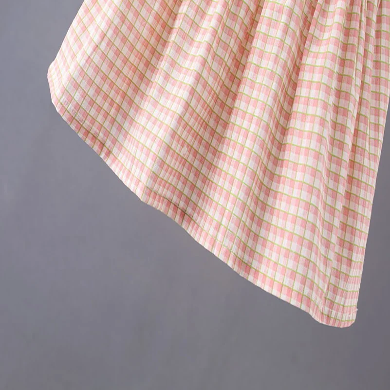 Летнее модное повседневное однотонное платье в клетку без рукавов для девочек 2024