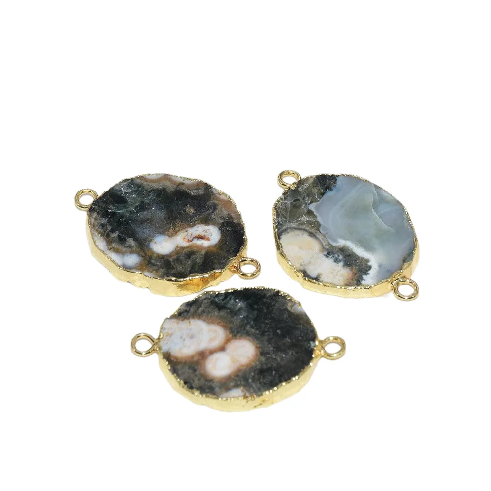 

Natural Slice Irregular Stone Connector female 2023 Gold Bezel Slab Stripe 2 Loops Sun Agate druzy Diy Jewelry 5pc
