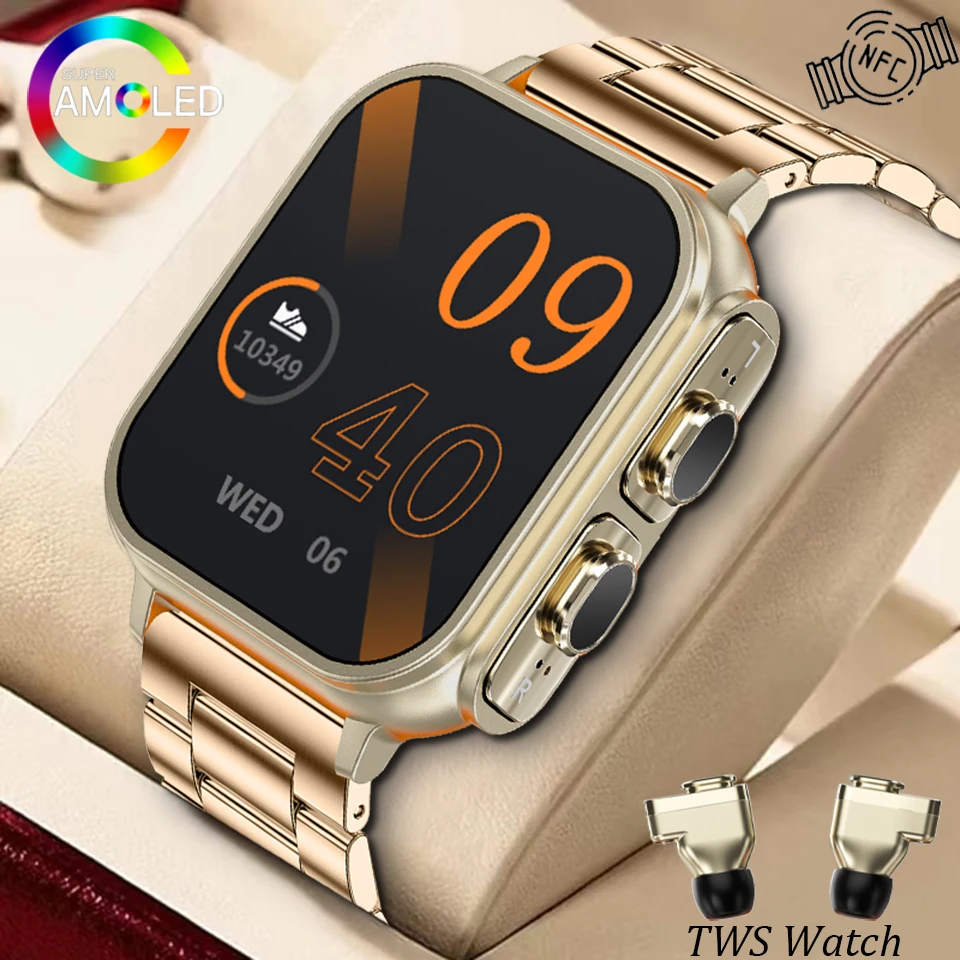

P-LUXURY New Headset SmartWatch TWS Two In One Wireless Bluetooth Dual Headset Call Health Blood Pressure Sport Music Smartwatch