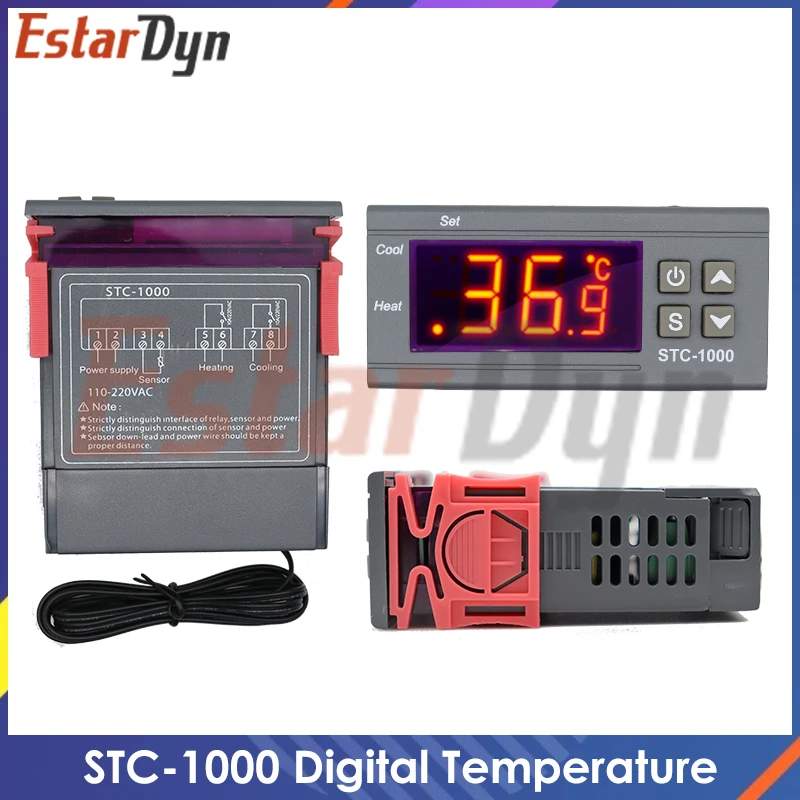Controlador de temperatura Digital, termostato, termorregulador, relé de incubadora LED 10A, calefacción, refrigeración, STC-1000, STC 1000, 220V