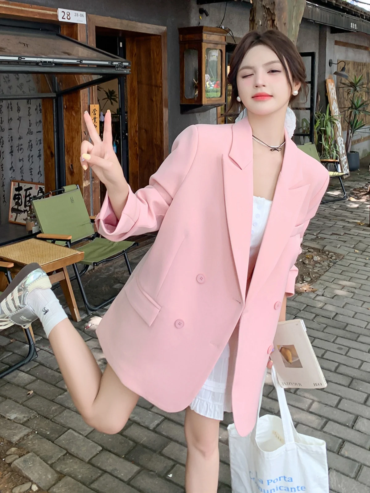 Розовый маленький элегантный костюм верхняя одежда для женщин весна-осень 2024
