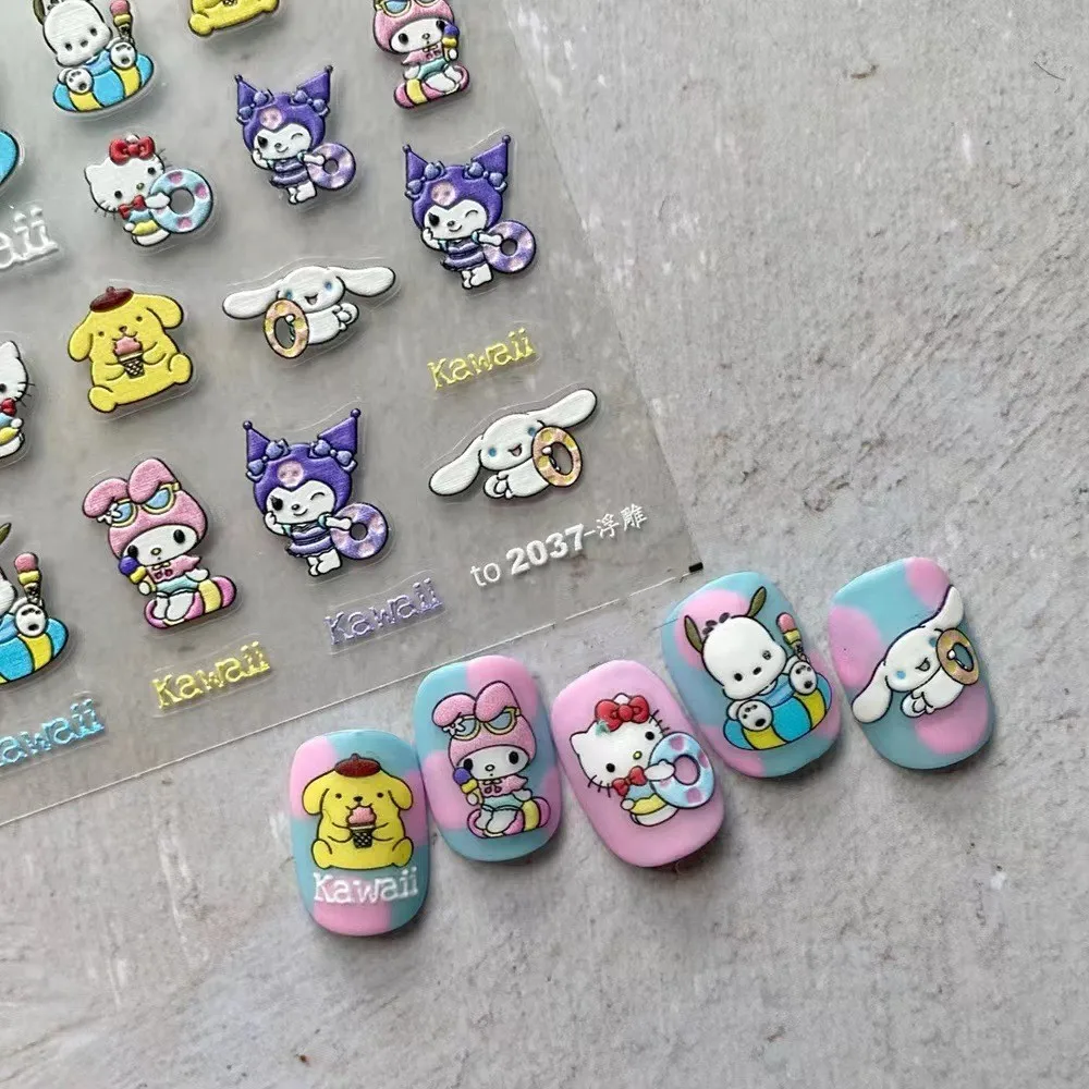 

Cute cartoon anime Melody Kuromi nail stickers three-dimensional relief with adhesive new nail stickers decoration wholesale