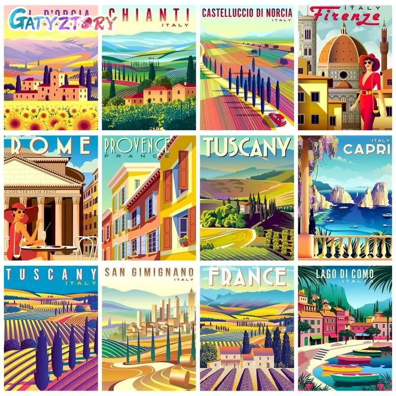 

GATYZTORY City Painting By Numbers For Adults DIY Kits HandPainted On Canvas With Framed Oil Picture Drawing Coloring By Number