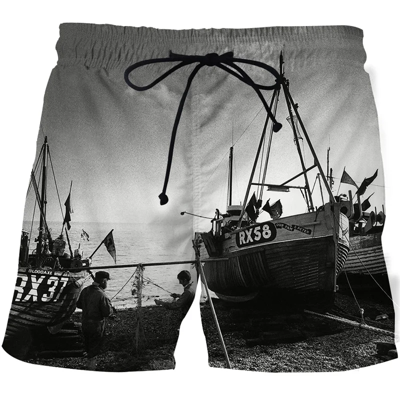 

Vintage Fishing Boats Graphic Shorts Pants Men Summer Casual Beach Shorts Swimsuit homme 2023 New Swim Trunks ropa Board Shorts