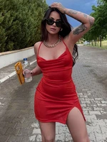 swinging collar summer mini dress red backless bandage y2k vestido feminino sleeveless bodycon dresses for women clothing party
