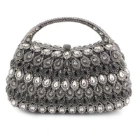 luxury handmade crystal rhinestone box clutch evening bag with metal chain embellished party purse for female