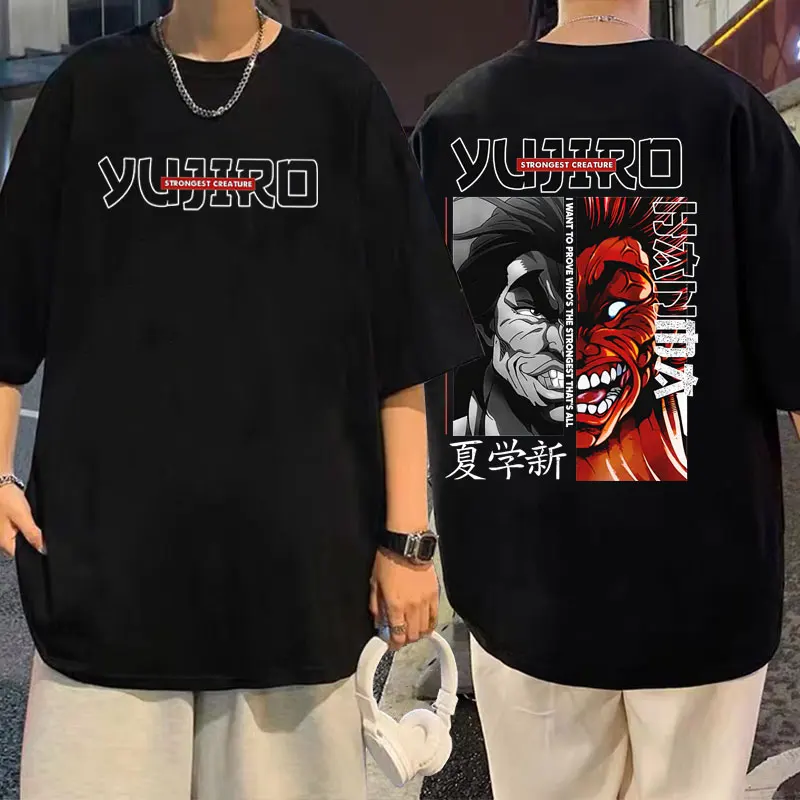 

Japanese Anime Baki The Grappler Yujiro Hanma Graphic Tshirt Men Women Crewneck Cotton Casual Vintage T-shirts Manga Streetwear