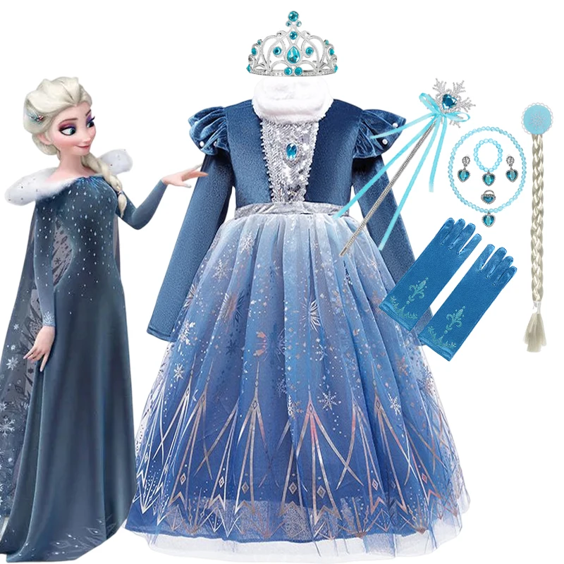 Frozen Winter Elsa Princess Dress Kid Girl Snow Quee Vestido