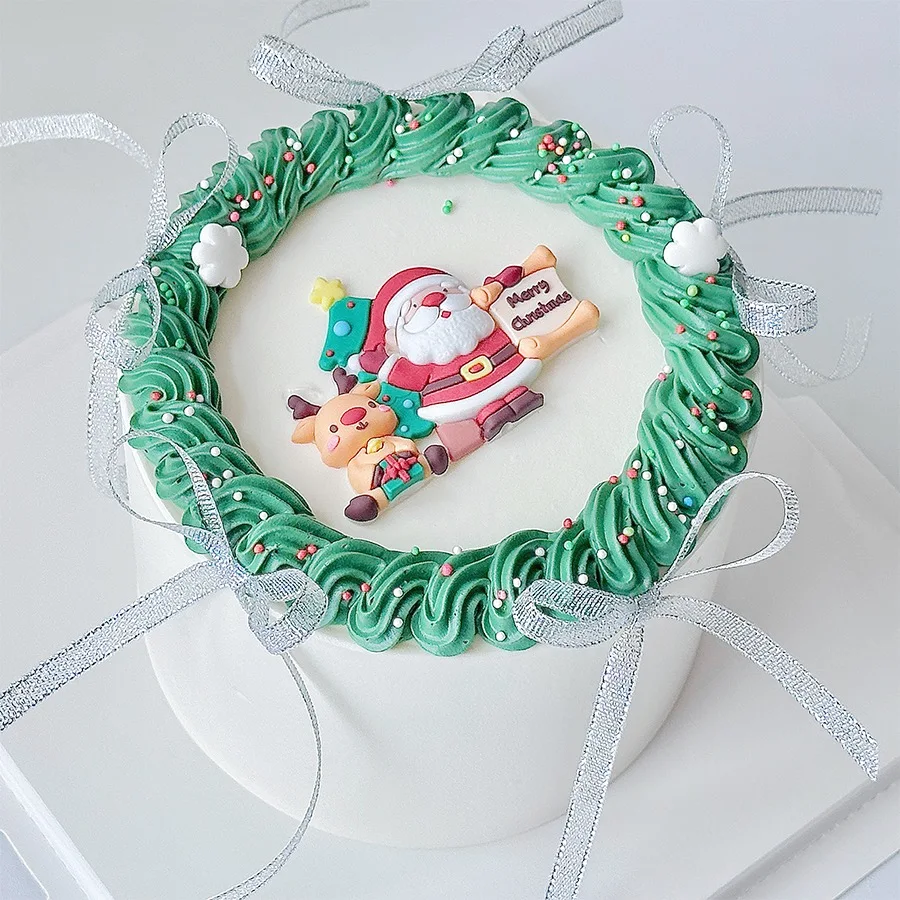 Рождественское Украшение Для Торта Санта-Клаус Лось Дерево Парафин Воск Топпинг