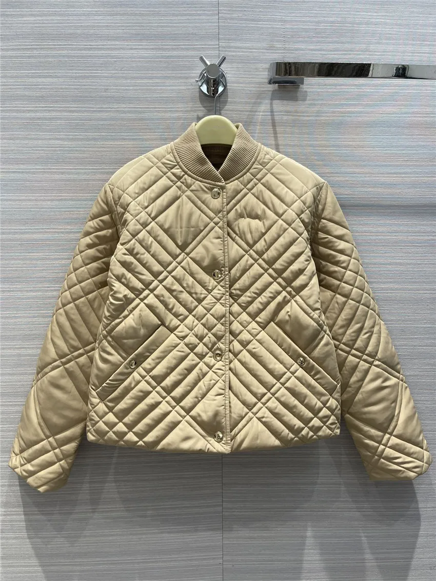 

Top Quality Women Vintage Stand Collar Plaid Jacket Quilted Coats