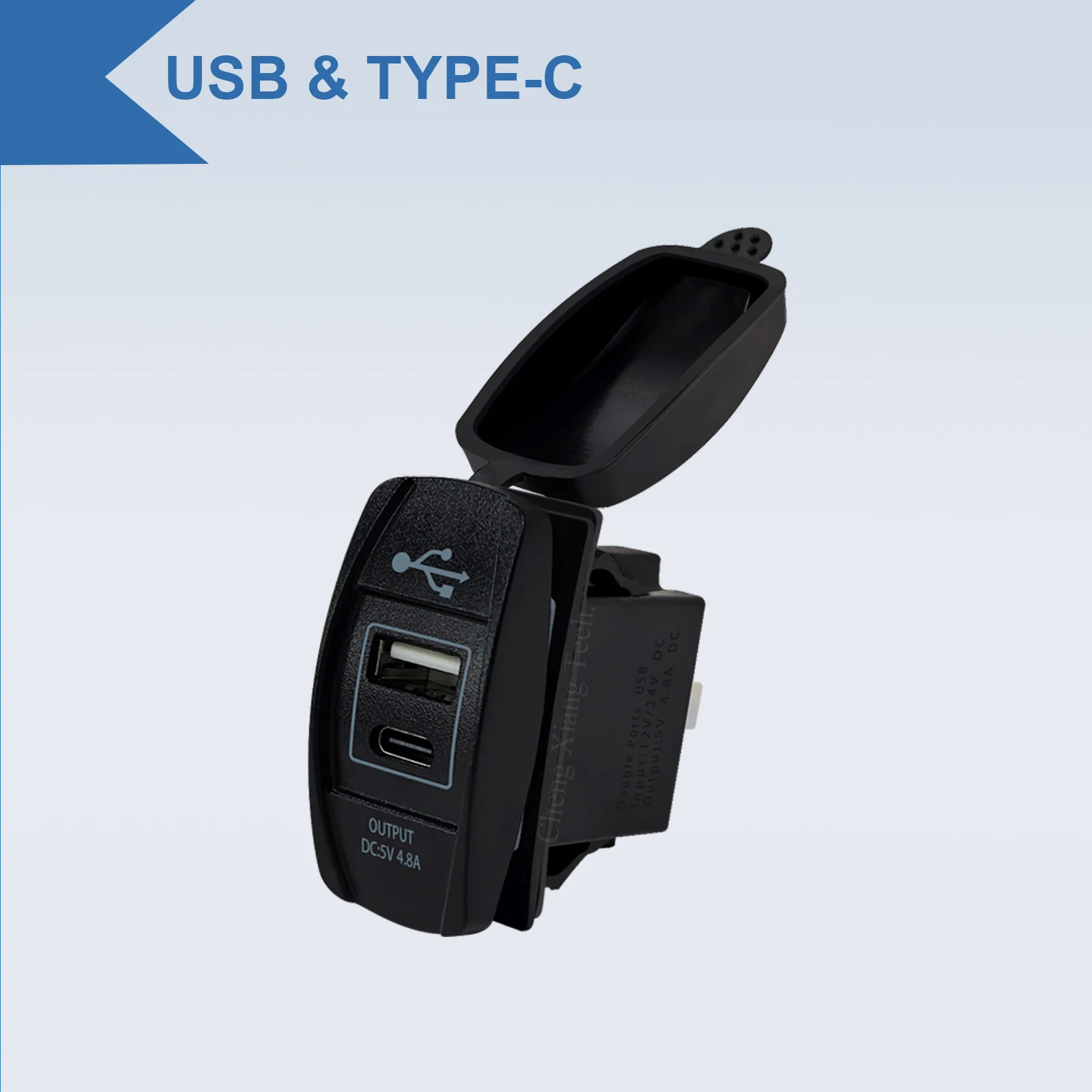 

Автомобильное зарядное устройство с двумя USB-портами, 12 В, 24 В, тип C, синий светодиодный кулисный переключатель, зарядное устройство для автомобиля, грузовика, лодки 4x4