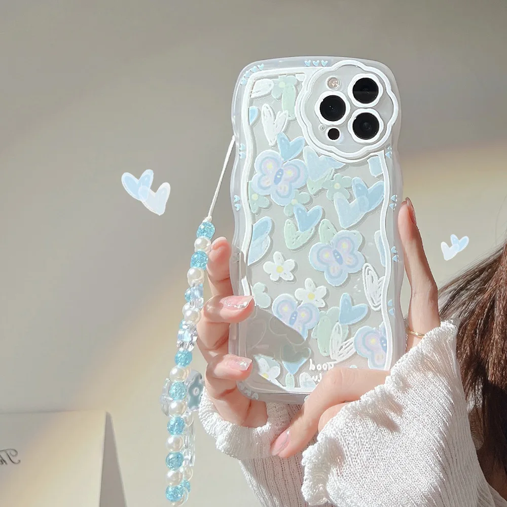 

Cute Transparent Solid Color Butterfly Love Heart Wave Phone Case For iPhone 11 12 13 Pro Max 13Pro X XR XS Max 7 8 Plus