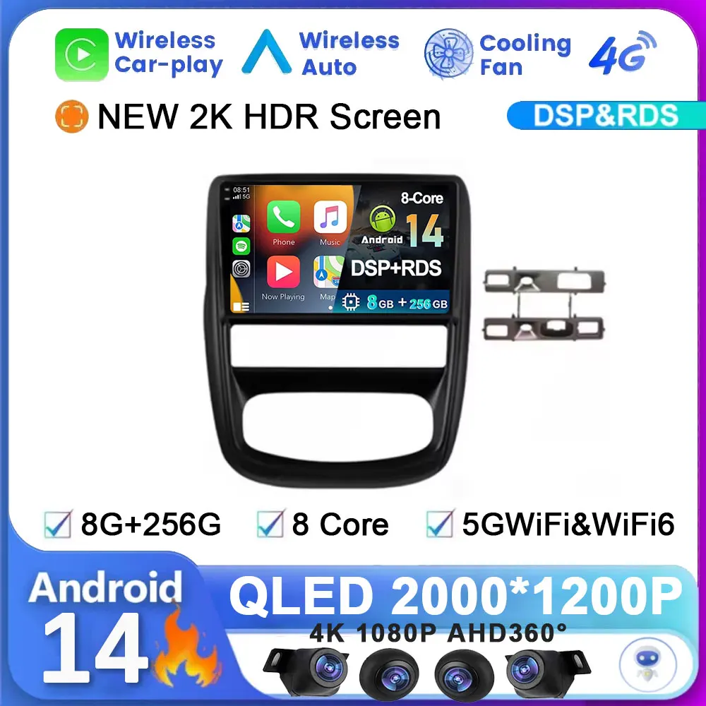 Android 14 для Renault Duster 1 2010-2015 Автомобильный радиоприемник Мультимедийный видеоплеер