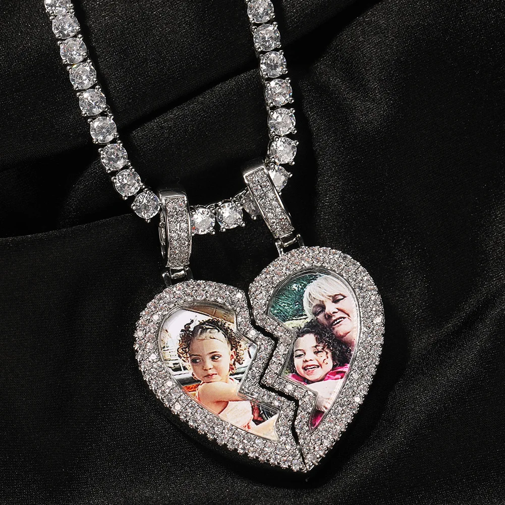 

Magnet Heart Photo Pendant for Women Necklace Female Fashion Copper Inlaid Zircon Personality DIY Photo Pendant