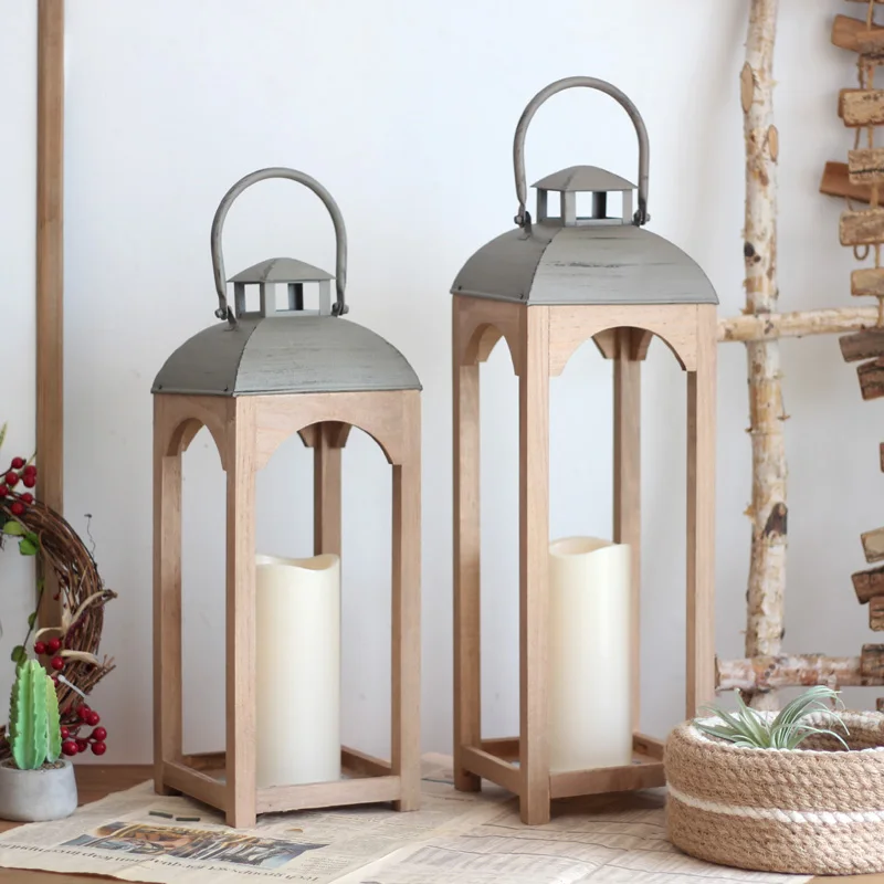 

Candle Holder Lanterns Solid Wood Hanging Decorative Lantern Candleholder Home Decor for Indoor Outdoor Weddings Centerpieces