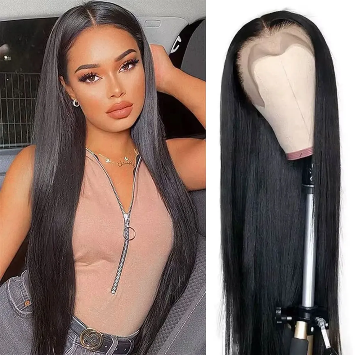 28-дюймовый Оранжевый Синтетический Кружевной Фронтальный Парик Длинный Прямой