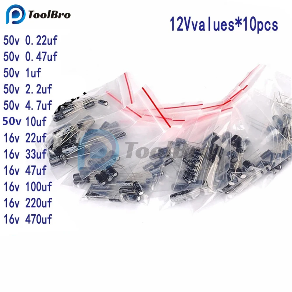 

120PCS Electrolytic Capacitor 0.22uF-470uF Mixed SMD Electrolyte Capacitor Electronic Kit 0.22uf 0.47uf 10uf 470uf for Arduino