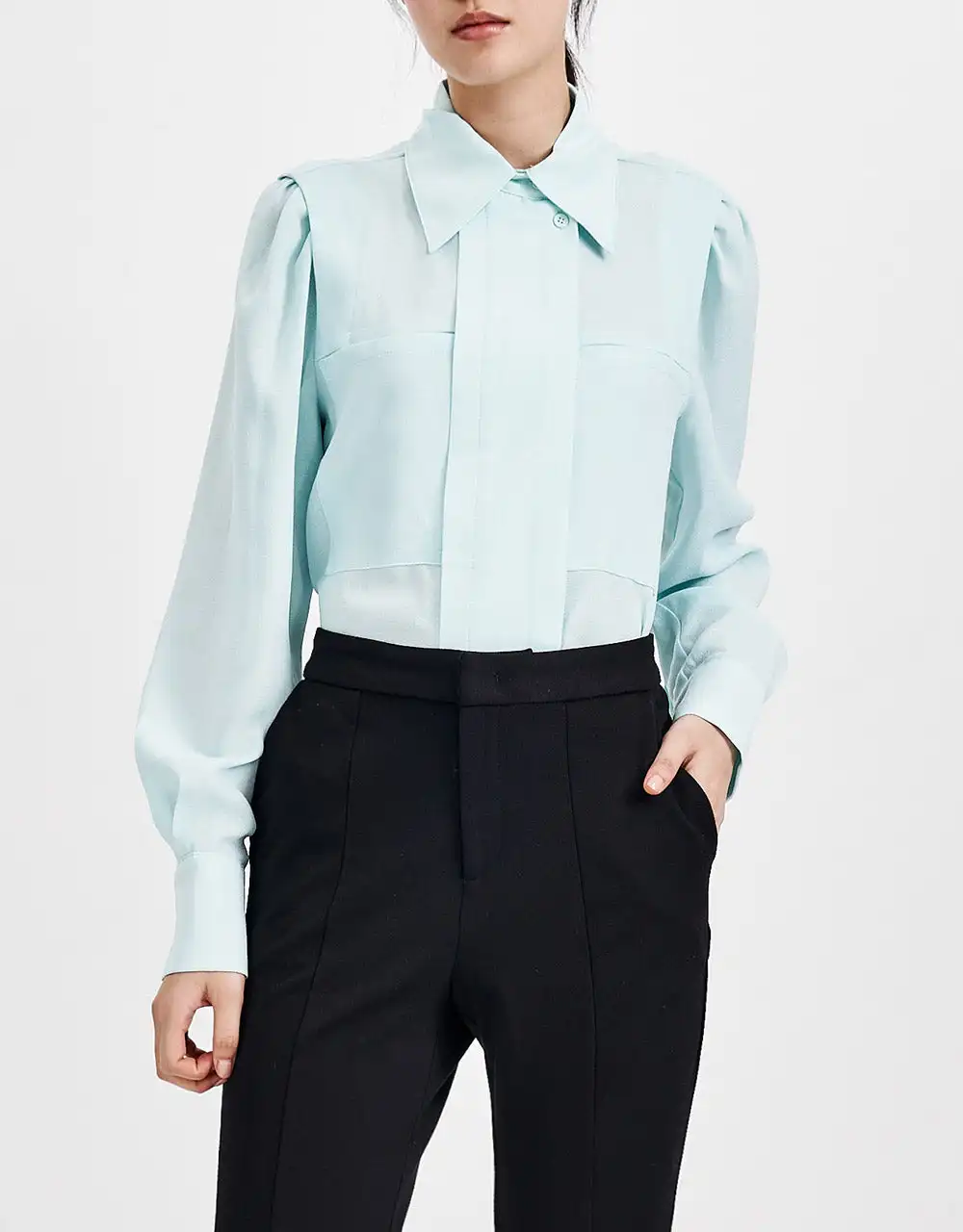 Urban Revivo Women Shoulder Pad Chiffon Shirt Vintage Blouse Women Long Sleeve Elegant Shirts Fashion Office Lady Tops