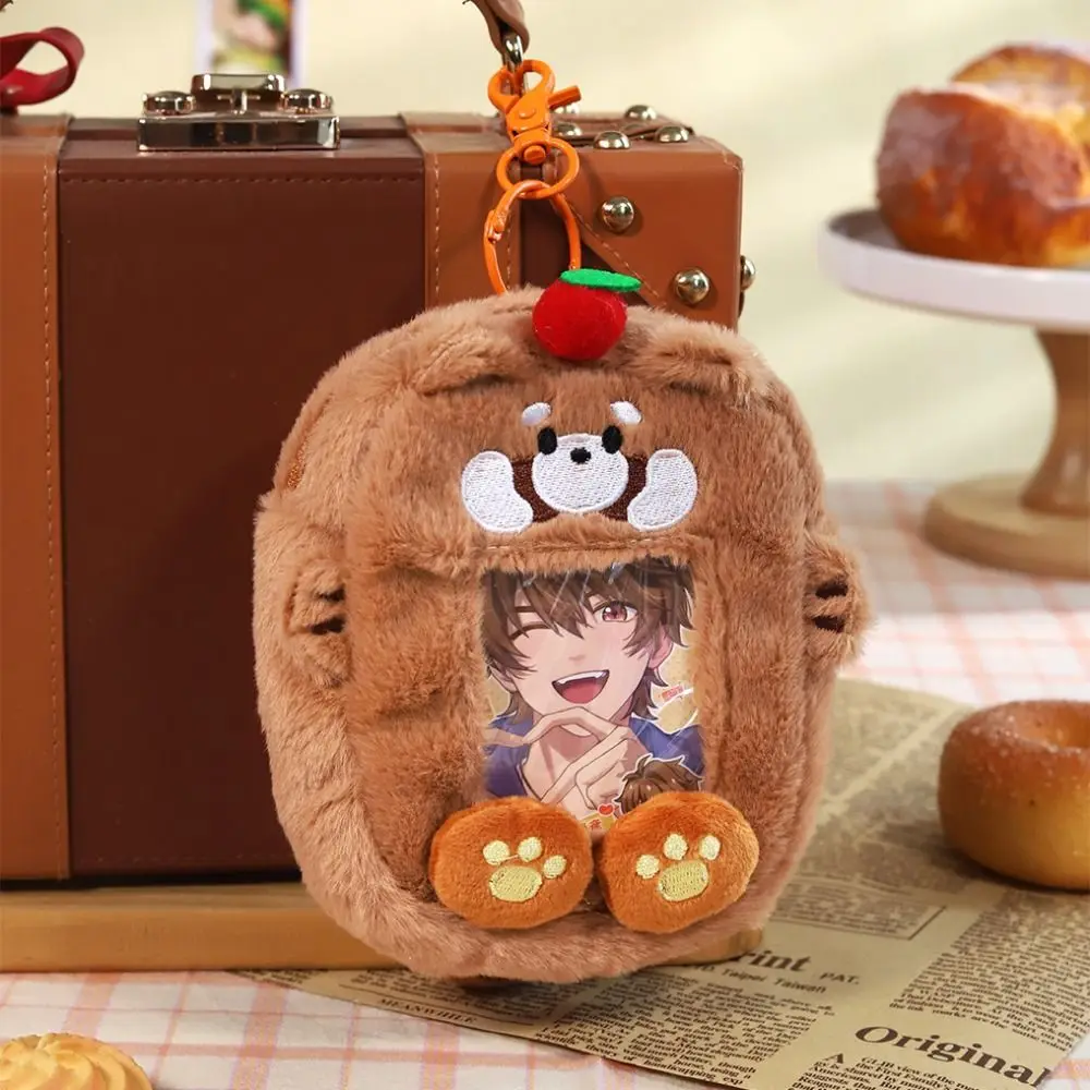 Плюшевый держатель для фотокарт с собакой красной пандой и подвеской-брелком