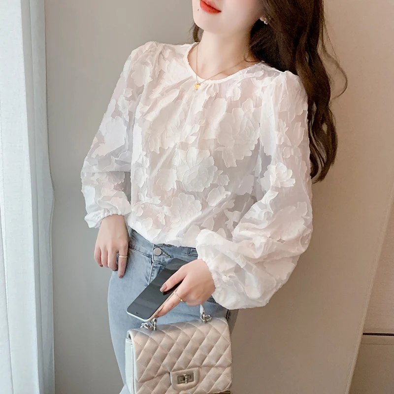 

Blusas Spring New Korean Vintage Embroidery Loose Blouses Women's Fashion Lantern Long Sleeve Shirts Tops Clothes