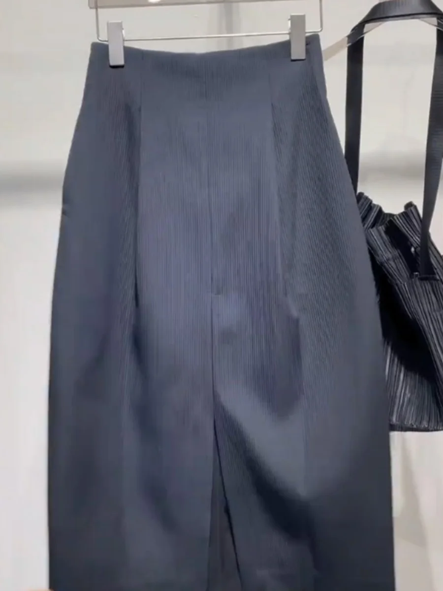 Plus Size Recommended Goods No D Recommend! Chao High end Korean Series Navy Blue High Waist Slimming Design Sense Pleat Spli...