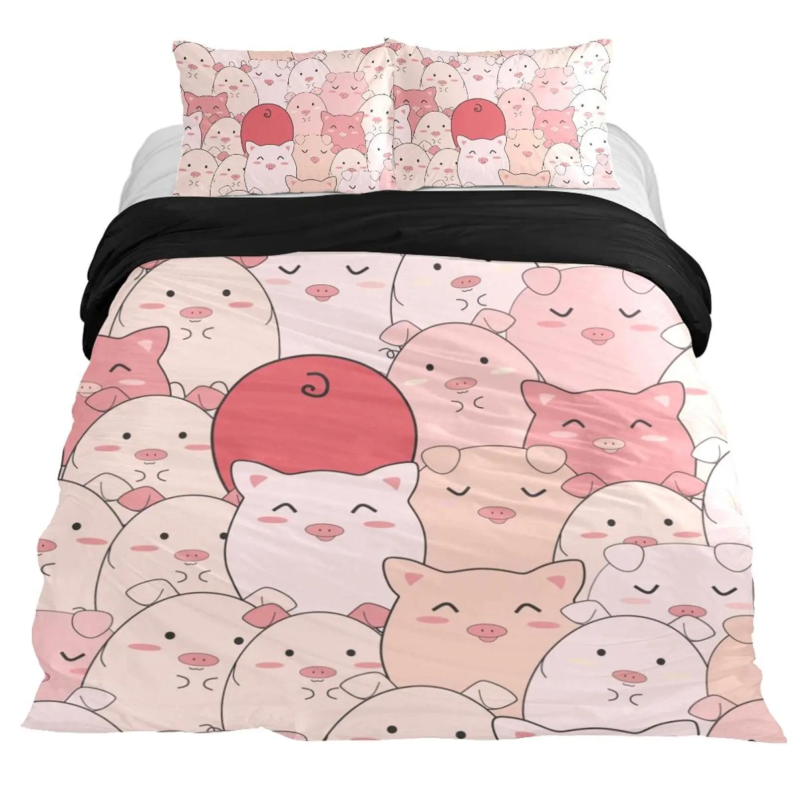 

Kids Cartoon Pink Piggy King Queen Duvet Cover Lovely Pet Pig Bedding Set Farm Animal Quilt Cover Soft Polyester Comforter Cover