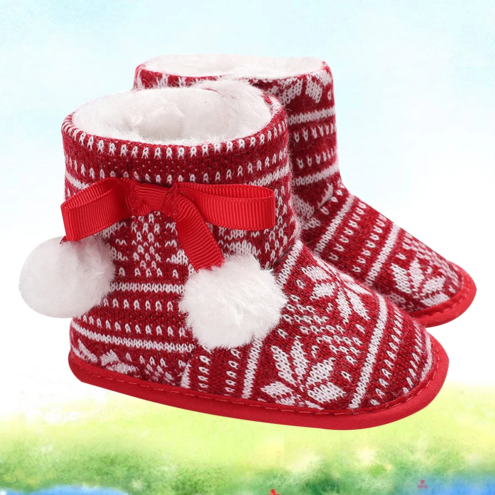 

1 пара детских хлопковых фланелевых снежных ботинок, теплая зимняя обувь для малышей (красные 12 см)