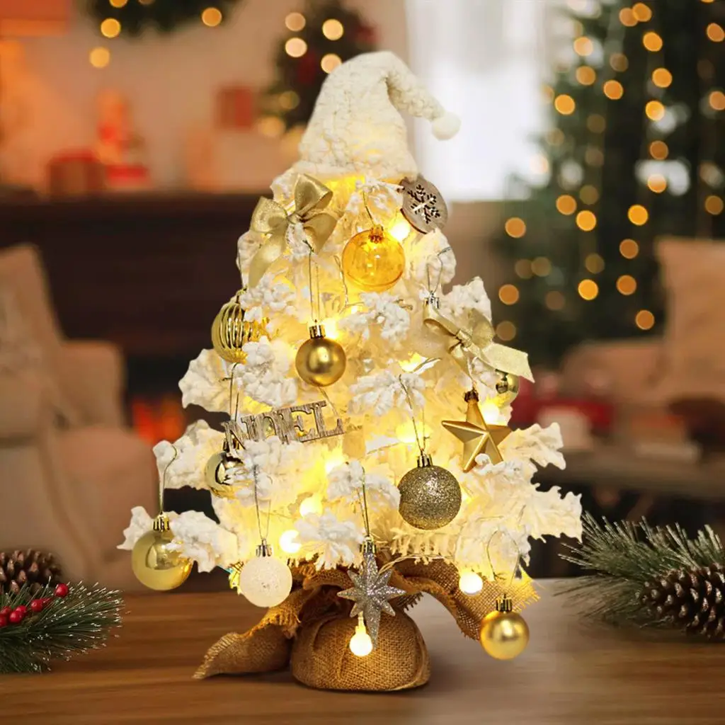 

Artificial Christmas Tree With LED Light Mini Desktop Decor Flocking Christmas Ornament Home Party Table Christmas Decoration