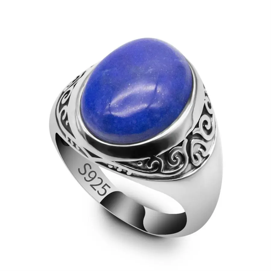 

Оптовая продажа, оригинальные мужские серебряные кольца, кольцо с натуральным лазуритом и камнем, мужские кольца из стерлингового серебра, мужские кольца в дубе