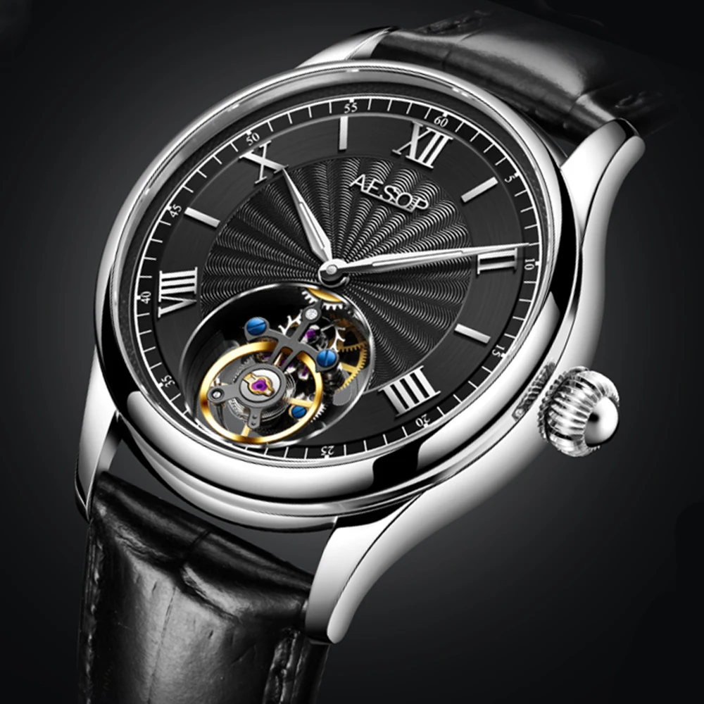 

AESOP Flying Tourbillon Movement Skeleton Watch for Men Luxury Man Mechanical Wristwatches Diamond Waterproof Clock