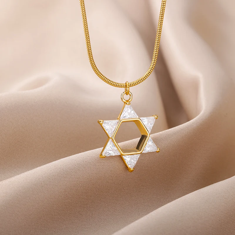 

Judaism Star Of David Pendant Necklaces For Women Men Gold Color Star Chain Choker Stainless Steel Necklace Religious Jewelry