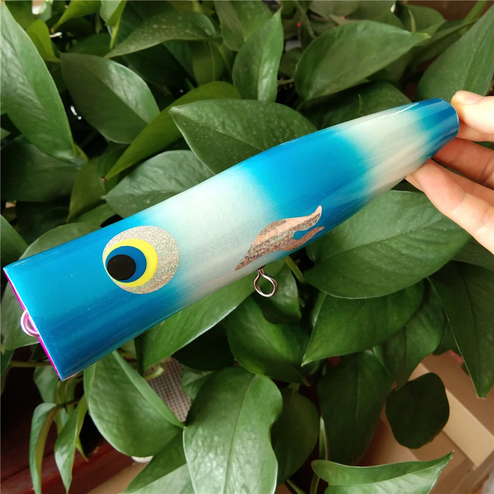 

Swolfy Wooden Popper Trolling Lure Floating Big Game Topwater Saltwater Boat Fishing for Tuna GT Fishing Tackle