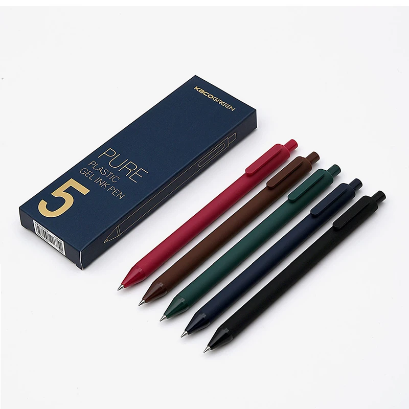 

5pcs/box Kaco Retro Dark Colored Gel Pens Retractable 0.5mm Fine Point Dark-red/green/brown/blue Black Pens for Journaling